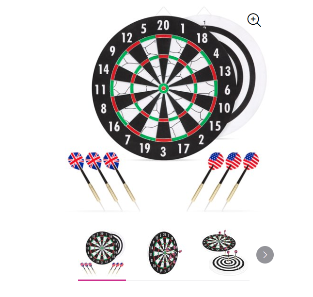 Double-Sided Dart Board Game Recreation Hobby Set for Bedroom, Office w/ 6 Brass-Tip Darts 